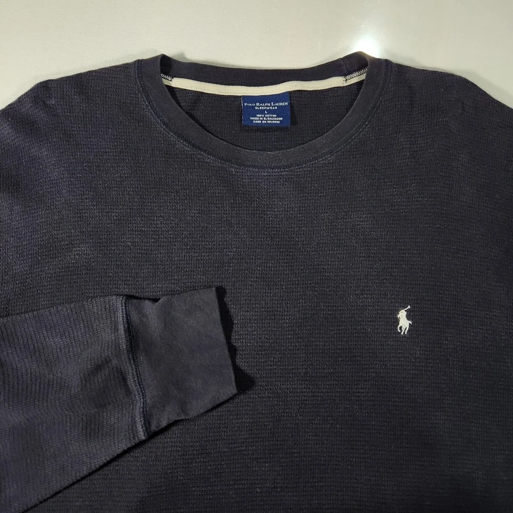Polo Ralph Lauren Sleepwear Mens‎ Knit Shirt Thermal Large Navy Blue Long Sleeve